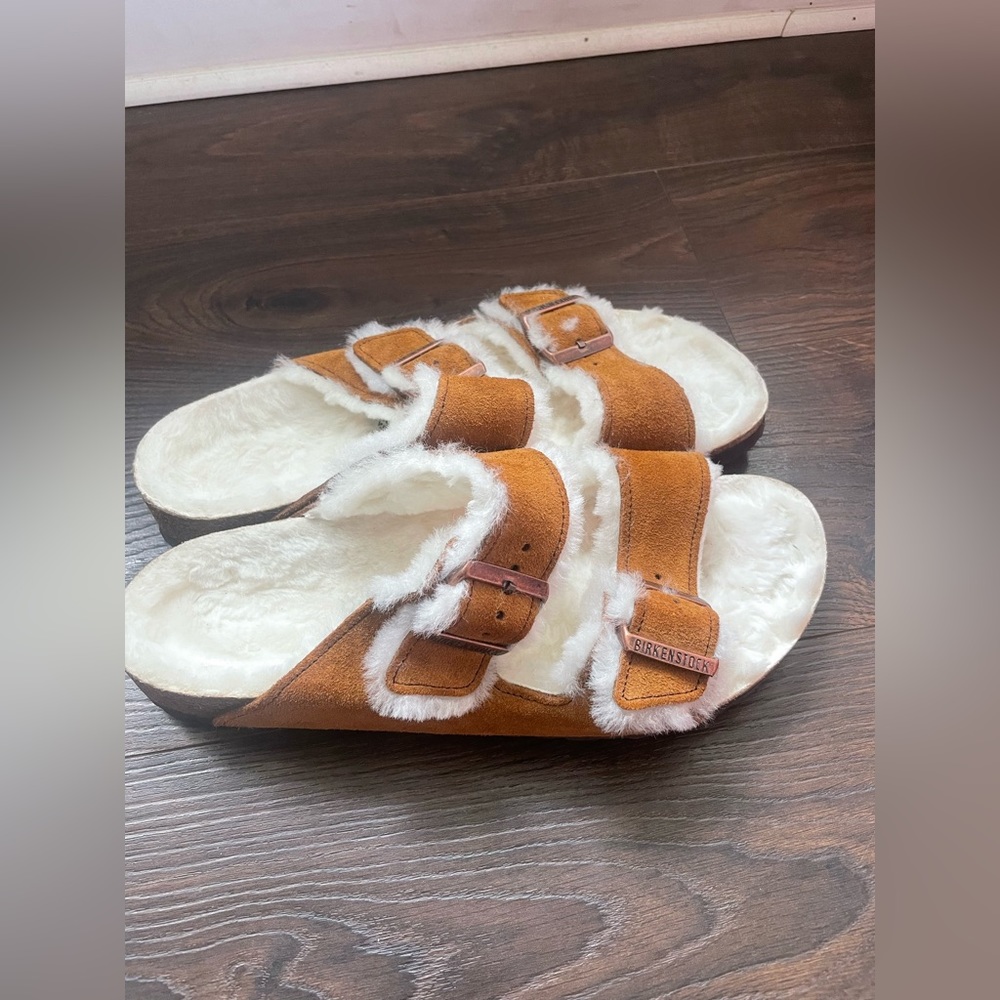 Birkenstocks Arizona Genuine Shearling Lined Slide Sandal